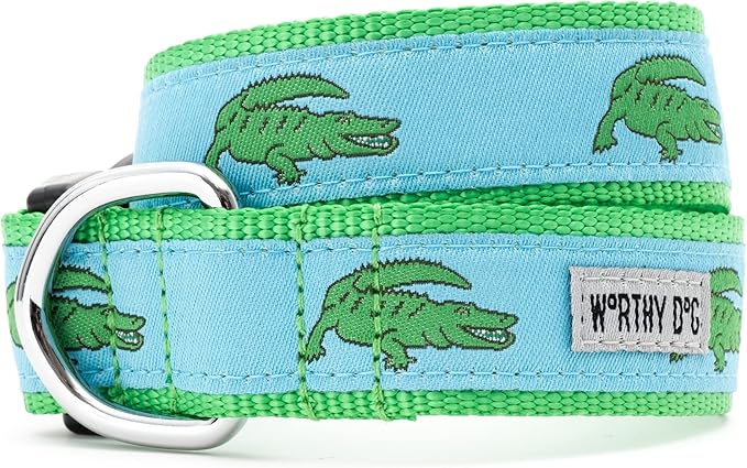 THE WORTHY DOG 5 FT Nylon Dog Leash for Medium to Large Dogs, Metal Quick Clip, Alligators Pattern, Blue, Large
