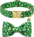 DOGWONG St. Patrick's Day Dog Collar with Bow Tie- Lucky Shamrock Bowtie Collar for Girl Boy Dog, Trefoil Dogs Collars Durable Adjustable, L