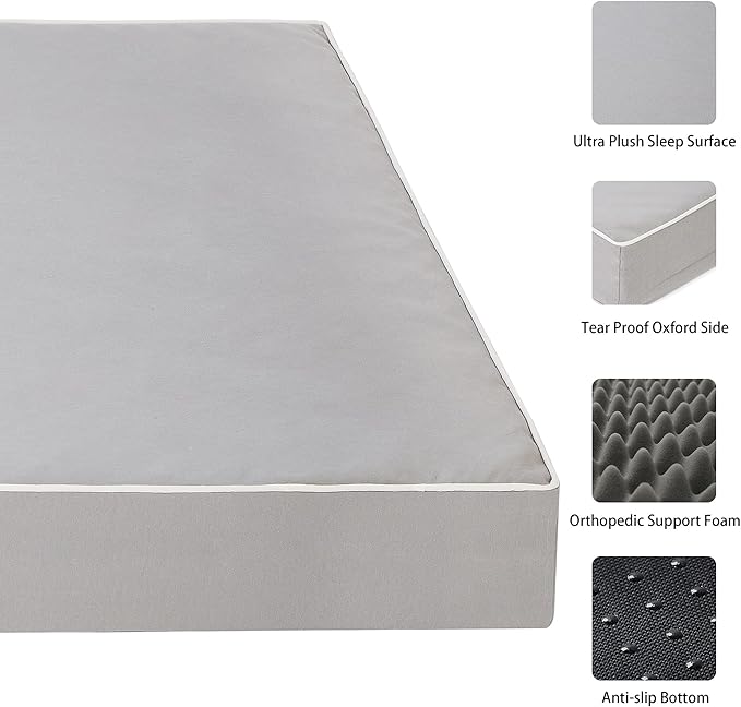 Dog Bed Mats for Large Big Dogs - Orthopedic Dog Pet Bed Thick Egg Foam Crate, Removable Washable Cover, Non-Slip Bottom Durable Dog Crate Bed Mat (Light Grey, XXXL(54''x42''x4''))