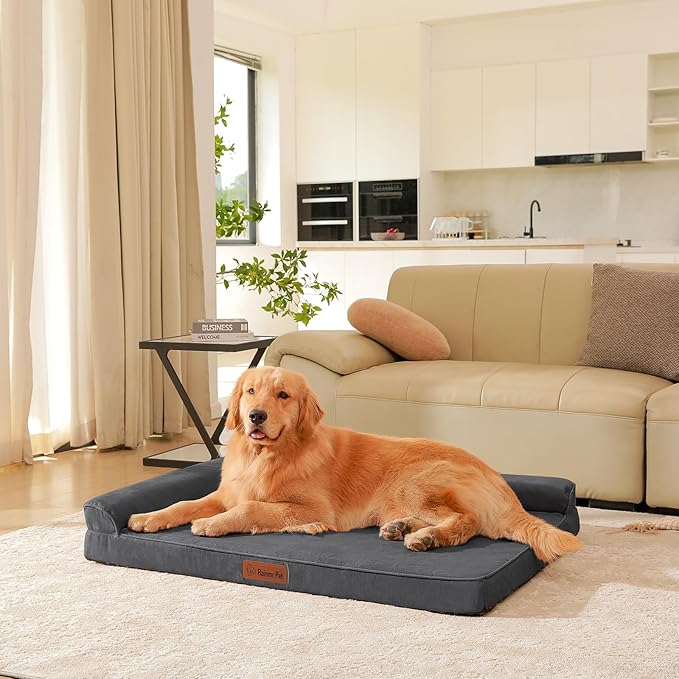 Orthopedic Dog Bed for Large Dogs, 41"x27"x6" Memory Foam Pet Bed with Washable Microsuede Cover, TPU Waterproof Liner & Nonskid Bottom, for Indoor, Outdoor, Crate ＆ Car Use, Dark Grey