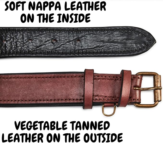 Real Leather Dog Collar Padded Soft Interiors with Premium Vintage Look Handcrafted Heavy Duty with Tag Ring for Small Medium and Large Pets (Large (1.5" Wide for 16.5" - 20.5" Neck), Oxblood)