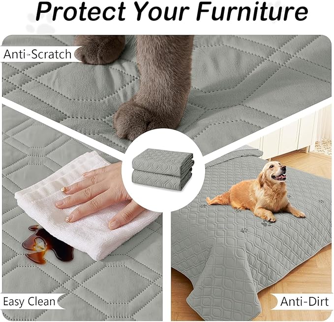 hyha Waterproof Dog Bed Blanket, Soft Pet Blankets, Waterproof Couch Cover for Dogs, Reversible Sofa Covers Washable for Furniture (40x80 Inch, Grey/Grey)