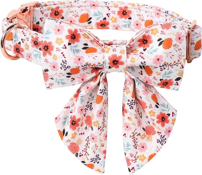Lionet Paws Design Dogs Collar Cute Flower Sailor Bow Dog Collars for Girl Female Medium Large Dogs with Summer Floral XL