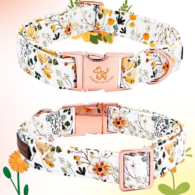 Elegant little tail Dog Collar, Floral Print Spring Pet Collars with Flower Pet Gift Girl Flower Collar Female Adjustable Dog Collars for Medium Dogs