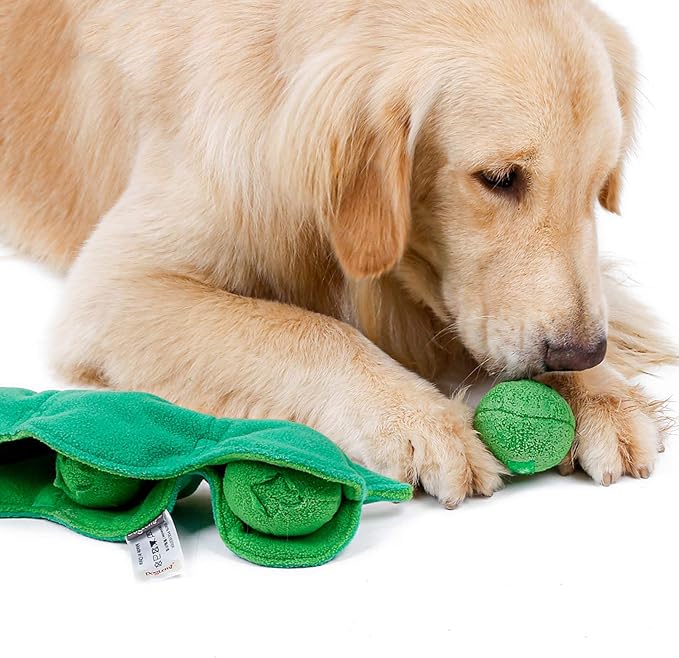 Dog Puzzle Toy, Cute Pea Pod Slow Feeder for Impulsive Bored Dog, Snack Dispensing ng, Sniffing IQ and Stress Relief Training Plush Educational Hide and Seek, Screaming Puppy Toy