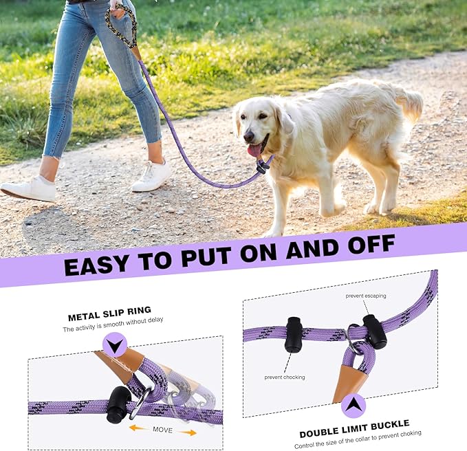 lynxking Slip Lead Dog Leash Reflective, Heavy Duty Comfortable Strong Rope for Large Medium Small Dogs No Pull Pet Training (Light Purple, Large 1/2in x 6ft-Slip Lead)