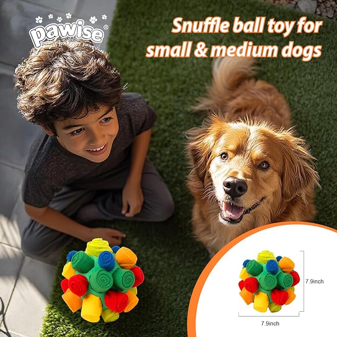 PAWISE Snuffle Ball for Dogs, Sniffle Treat Puzzle Toy, Dog Snuffle Balls, Snuffle Toy, Machine Washable, Foraging Sniffle Treat Ball for Puppies and Boredom Relief (Red Rainbow) (Medium)