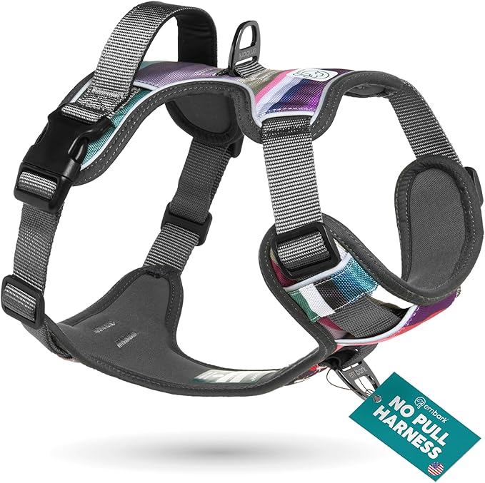 Embark Adventure Dog Harness, Reflective Trim No Pull Dog Harness for Large Dogs - Military Grade Nylon, Front Clip Dog Harness with Gel Lined Handle. Soft & Padded Puppy Dog Harnesses for Any Breed