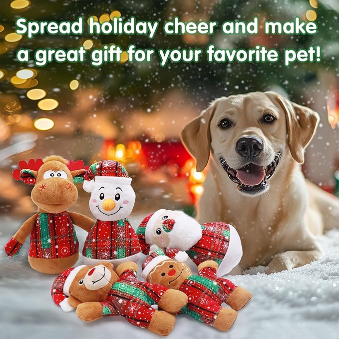 Christmas Dog Toys 5-Pack - Squeaky Holiday Toys for Small and Medium Dogs | Santa Claus, Reindeer, Snowman Designs to Keep Dogs Happy and Engaged