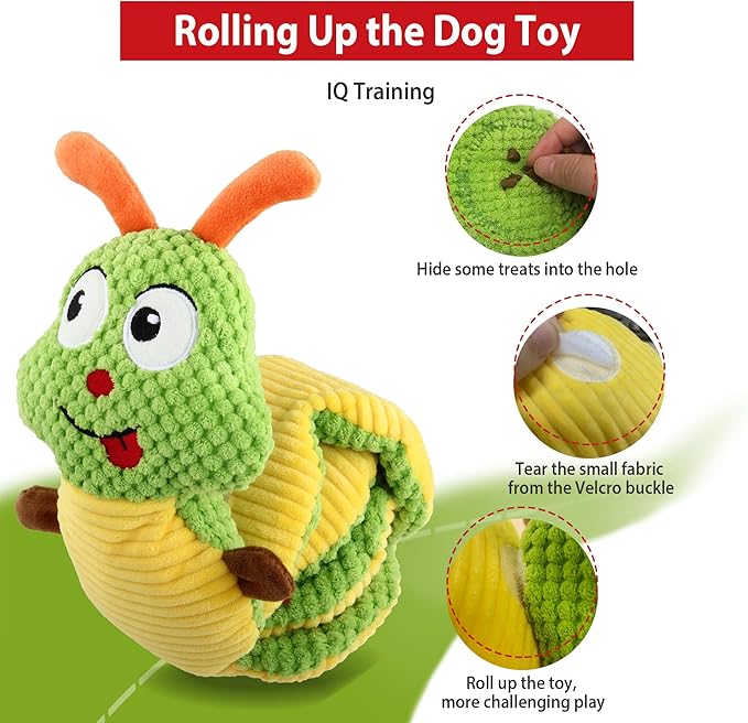 Gigwi Interactive Dog Puzzle Toys, Pet Snuffle Toy Treat Dispensing IQ Training, Cute Caterpillar Design Squeaky Plush Toys Tug of War, Hide and Seek Dog Entertainment Toys for Boredom