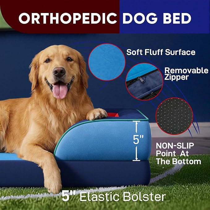 Comfort Expression Orthopedic Dog Bed for Extra Large Dogs 45x35 Inch, Waterproof Egg Crate Foam XL Pet Bed with Removable Bolsters, Dog Couch with Washable Cover & Non-Slip Bottom, Philadelphia