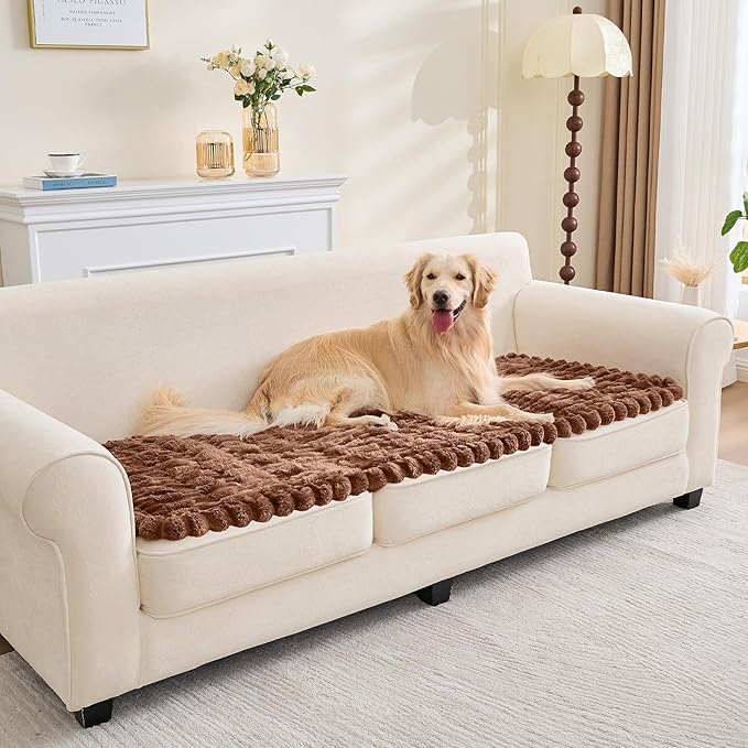 Couch Cover for Dogs, Non Slip Fuzzy Pet Couch Covers for Sofa,Pet Friendly Dog Mat for Couches and Sofas,Thick Soft Sofa Slipcovers Cushion Protector(Light Coffee, 28" x 83"/70 x 210cm)