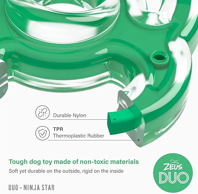 ZEUS Duo Ninja Star Strong Dog Chew Toy for Active Chewers, Long Lasting Mint Scent
