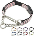 Martingale Dog Collars, Reflective Nylon Collar with Stainless Steel Chain, Adjustable Walking Training Dog Collars with Quick Release Buckle, Suitable for Small Medium Large Dogs(Pink,XL)
