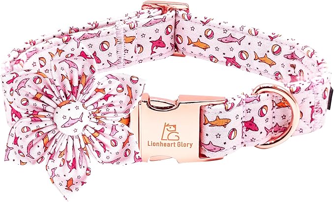 Lionheart Glory Shark Print Pink Collar - Adjustable Soft Durable for Large Dogs