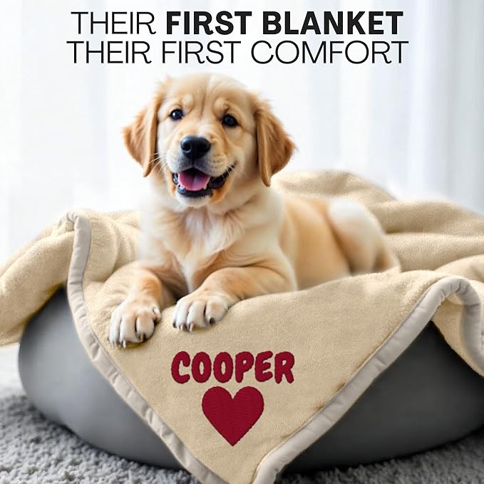 Personalized Puppy Blanket – Custom Embroidered Dog Blanket with Name & Birth Date – Soft New Puppy Gift – Keepsake for Dog Lovers, Pup Moms & New Pet Owners - Cream