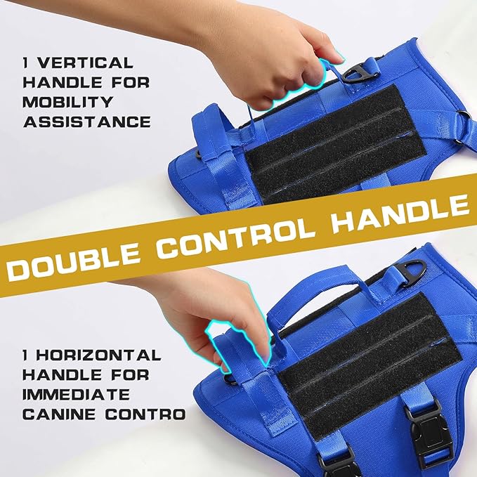 Escape Proof Dog Harness,Soft Padded Full Body Pet Harness,No Pull Tactical Working MOLLE Vest with 4 Pet Patches,Service Dog Vest Harness for Large Dogs Walking Hiking Training