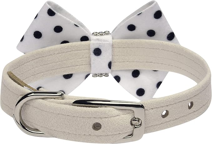 Susan Lanci Designs Ultrasuede Premium Dog Collar with Nouveau Bow, Doe, Small