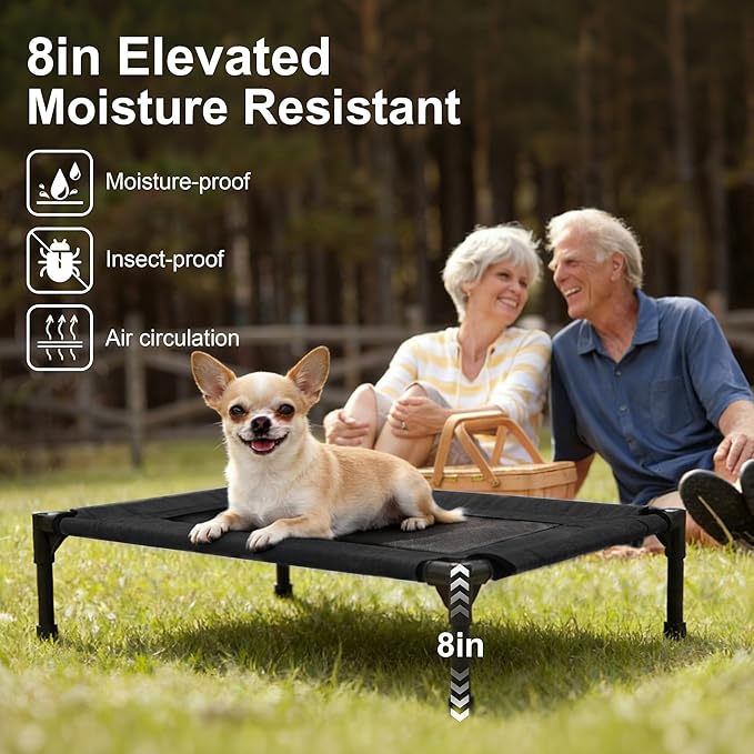 Pet Bed, Raised Pet Cot for Medium and Large Dogs, Cooling Breathable Mesh, Durable Sturdy Frame, Washable Cover, Portable and Easy to Assemble Indoor/Outdoor Pet Bed, Black, S