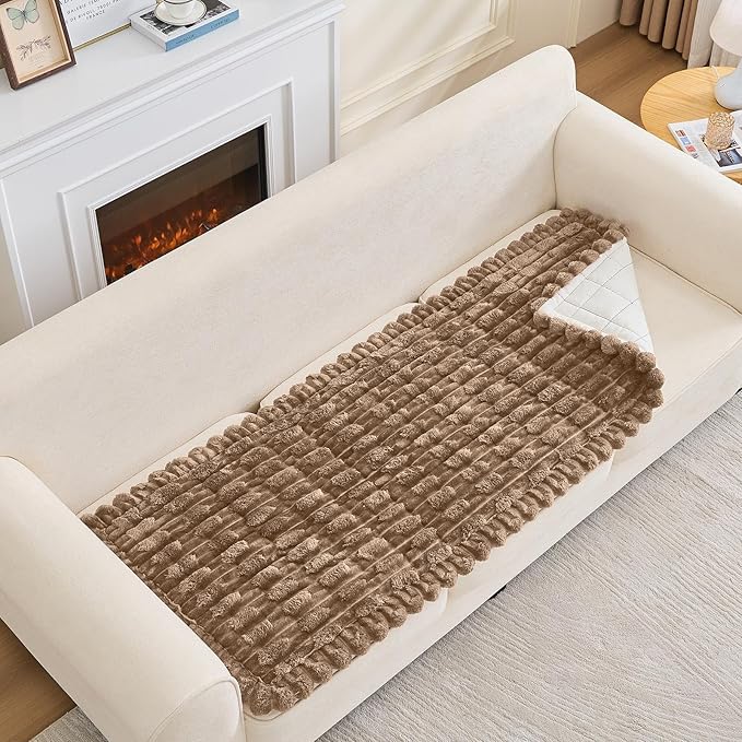 Couch Cover for Dogs, Non Slip Fuzzy Pet Couch Covers for Sofa,Pet Friendly Dog Mat for Couches and Sofas,Thick Soft Sofa Slipcovers Cushion Protector(Leather Color, 28" x 71"/70 x 180cm)