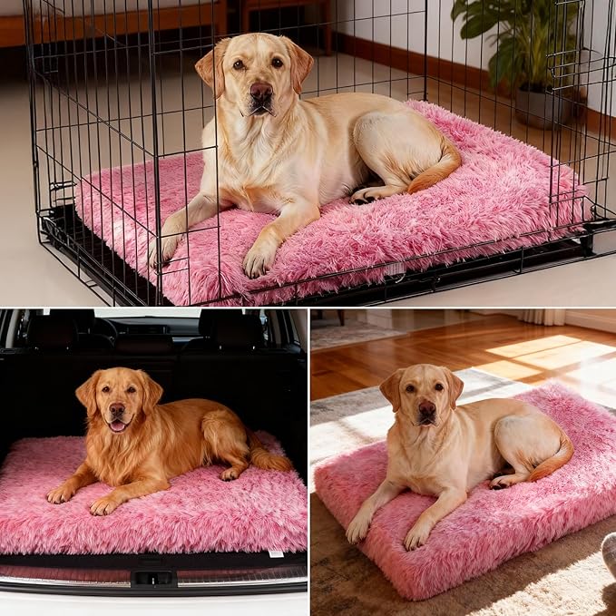 XL Orthopedic Dog Bed for Large Dogs, Dual-Layer Memory & Egg-Crate Foam, Washable Warm Winter Plush Cover, Waterproof Liner, Non-Slip Bottom, Crate/Kennel Pad, 44 x 32 Inch, Pink
