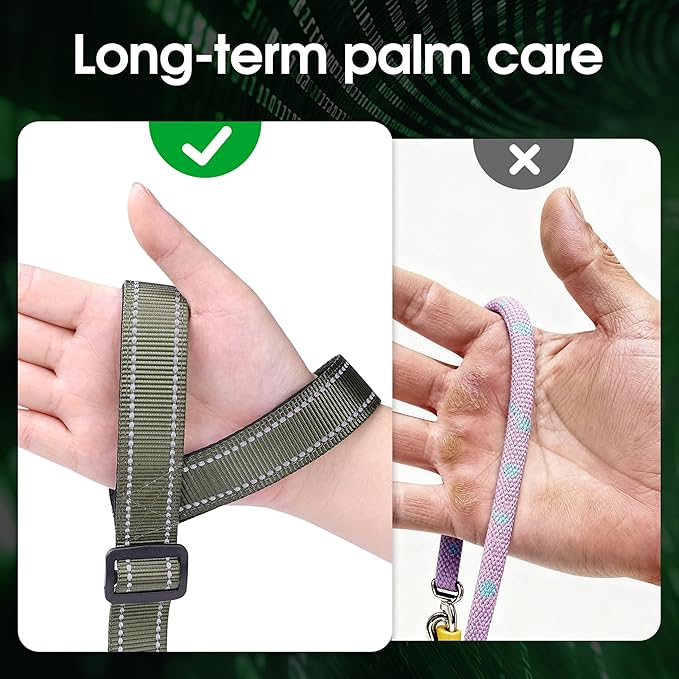 Hands-Free Dog Leash, Heavy Duty No-Pull Training Lead w/Anti-Tangle, Double Padded Traffic Handles Adjustable 5.5-6.2FT & Reflective Thread for Medium Large Dogs for Running/Walking Green