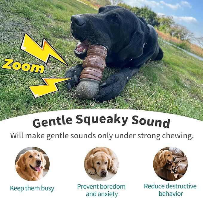 Dog Toys for Aggressive Chewers, Indestructible Squeaky Chew Toy to Keep Them Busy, Tough Nylon & Rubber Pitbull Bones for Training and Teeth Cleaning, Reduce Boredom for Medium Large Breed