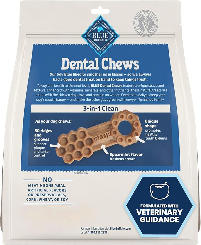 Blue Buffalo Small Dental Chews for Dogs, Daily Dental Care Dog Treats Made in The USA with Natural Ingredients, Chicken & Spearmint (84 Count)