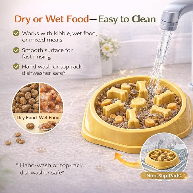Slow Feeder Bowl for Small & Medium Cats & Dogs - Durable Slow Feeding Bowl with Non-Slip Base - Anti-Choking Puzzle Food Bowl for Dogs That Helps Mental Stimulation & Reduces Fast Eating-Green