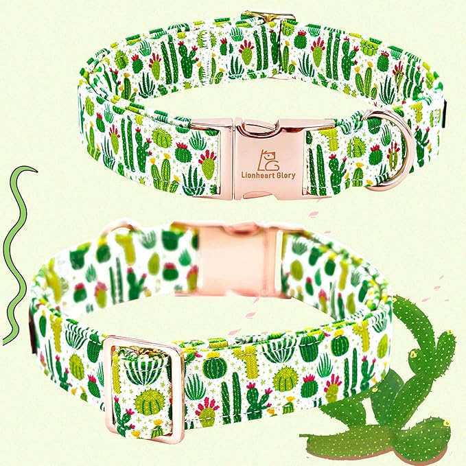 Lionheart glory Dog Bow Collar Green Cactus Print Collars for Small Dogs,Spring Summer Cute Dog Collar with Bowtie Pet Collars Bows Pet Gift