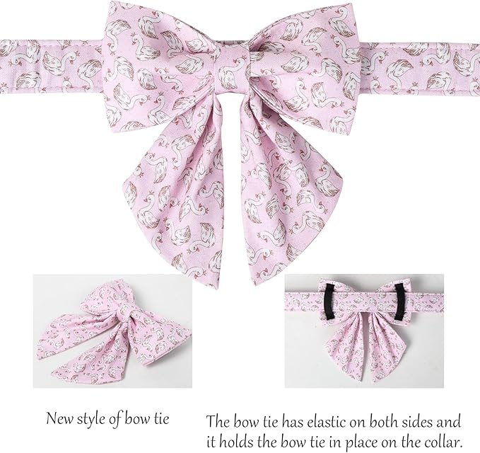 Lionet Paws Design Dogs Collar Cute Pink Sailor Bow Dog Collars for Girl Female Medium Large Dogs with Swan XL