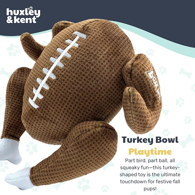 Huxley & Kent Funny Dog Toy w/Squeaker – Thanksgiving Fall Power Plush Squeaky Dog Toys for Small, Medium & Large Dogs – Soft Stuffed Animal for Indoor Play & Fetch - Turkey Bowl, Small