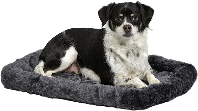 MidWest Homes for Pets Dog Bed â€“ Gray Faux Fur Bolster, Ultra-Soft and Machine Washable, Fits 24-Inch Crates and Carriers, for Small Dogs and Cats