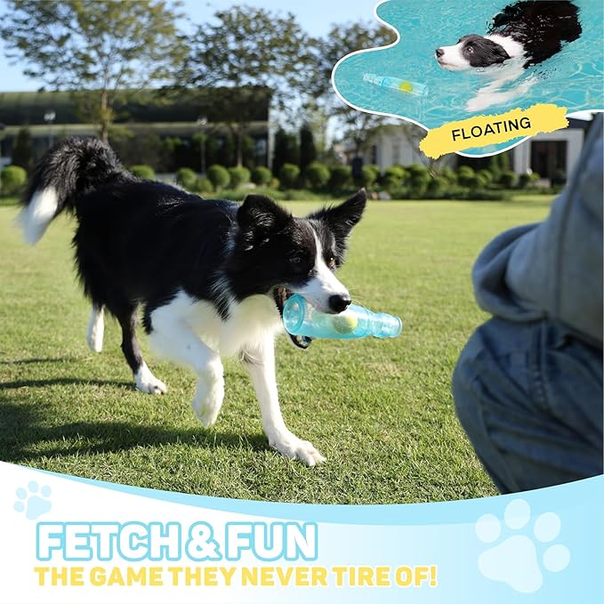 TagME Interactive Squeaky Dog Toys, 3-in-1 Fun with Squeaker, Tennis Ball and Treat Dispenser, Chew Toys for Medium Dogs and Fetch Lovers - Blue