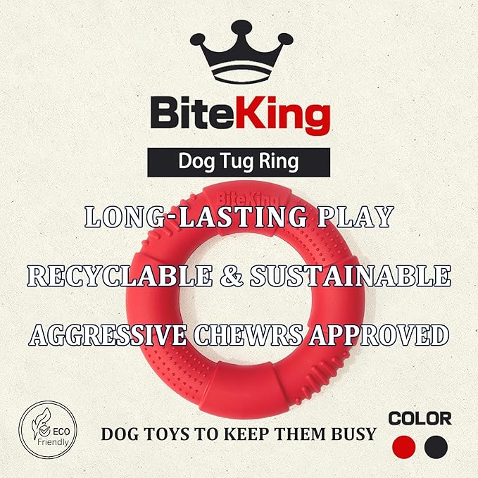Natural Rubber Dog Ring Toy for Large Aggressive Chewers - Lifetime Replacement - Indestructible Tug Fetch Toy for Large Breed - Durable Tough Dog Chew Toy for Super Chewer, Red