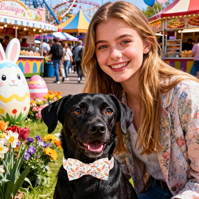 DOGWONG Easer Dog Collar with Bow,Pink Easter Dog Collar, Adjustable Durable Soft Carrot Easter Dog Collars for Male Female Puppy,XS