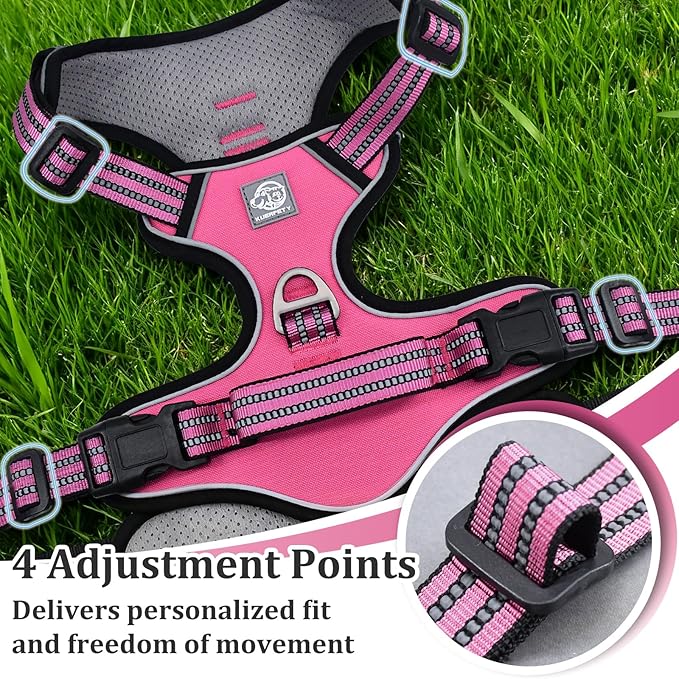 Vest Harness for Dogs - Reflective Adjustable Padding with Easy-On Design & Leash Attachment (XL, Hot Pink)