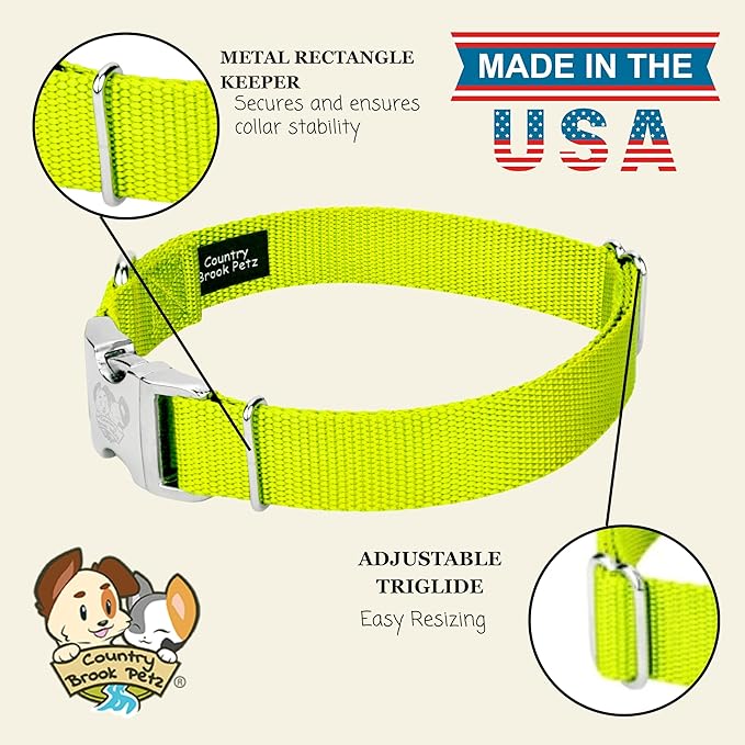 Country Brook Petz - Premium Nylon Dog Collar with Metal Buckle for Small Medium Large Breeds - 10+ Warm Colors (Medium, 3/4 Inch, Hot Yellow)