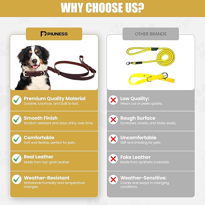 100% Real Leather Dog Collar and Leash Set, Premium Adjustable Fit with Durable Buckle, Stylish Comfort for Dogs (Medium)