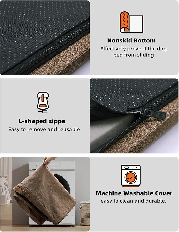 Sytopia Indestructible 50 Inch Orthopedic Waterproof Dog Crate Bed chew Proof for Extra Large Dogs, Removable Washable Cover, Egg Crate Foam Mat, Suitable for Dogs Up to 130 lbs, Brown