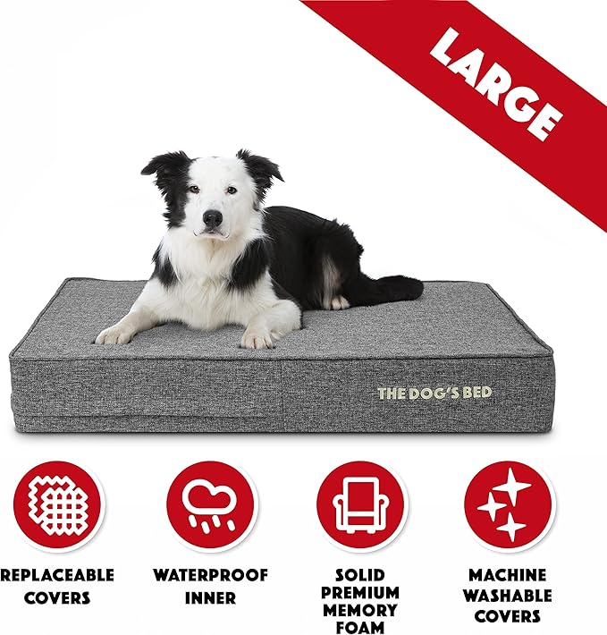 The Dog’s Bed Orthopedic Memory Foam Dog Bed Mattress, Linen Fabric, Grey Linen, Large, 6-Inch