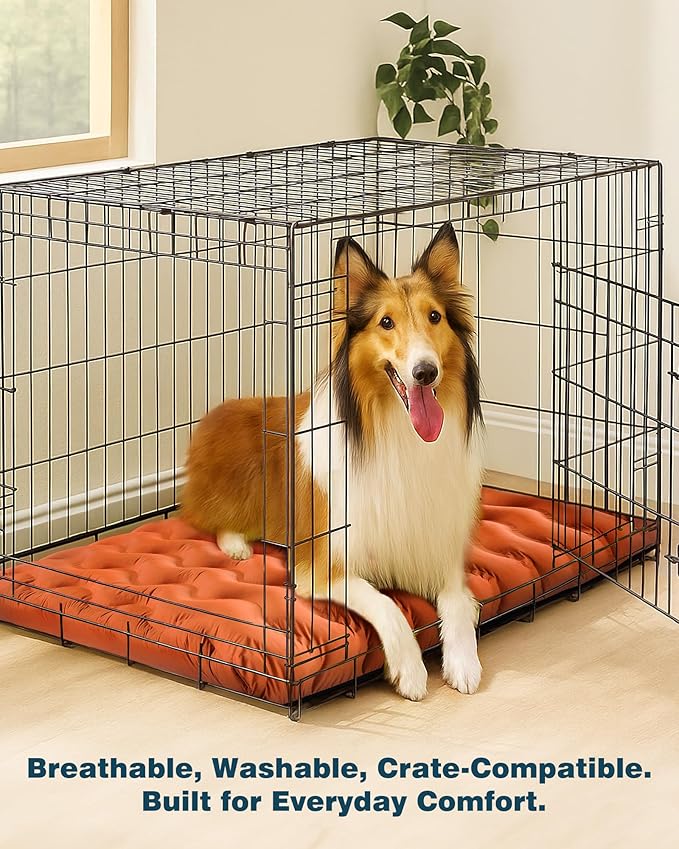 Orthopedic Dog Bed Outdoor Waterproof Dogs Crate Bed for Large Medium Small Dogs, Washable Cooling Dog Bed Mat with Removeable Cover & Memory Foam（30" x 20", Brown