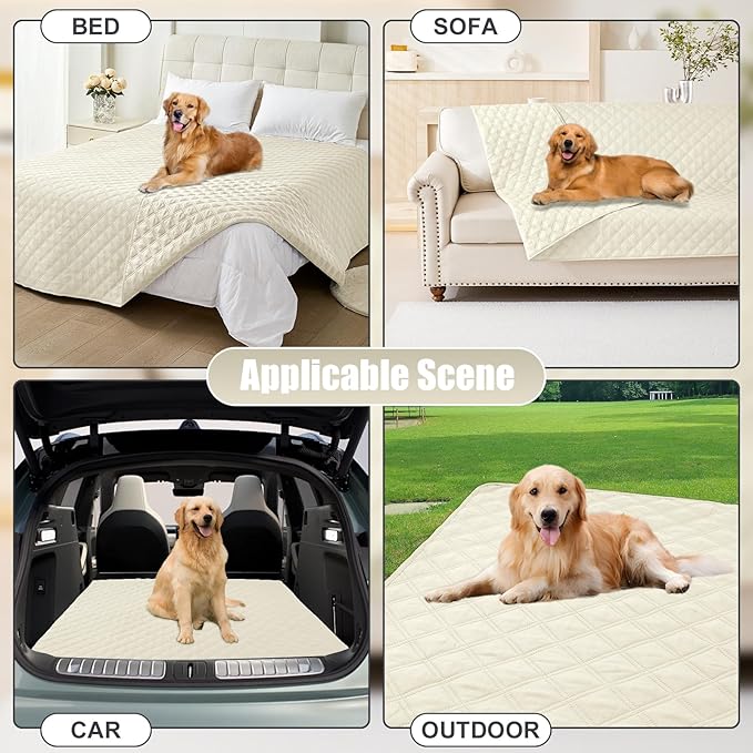 Smiry Waterproof Dog Bed Cover Pet Blanket, Soft Washable Dog Blanket for Furniture Bed Couch Sofa Reversible, Checkered (30"x70", Beige/Beige)