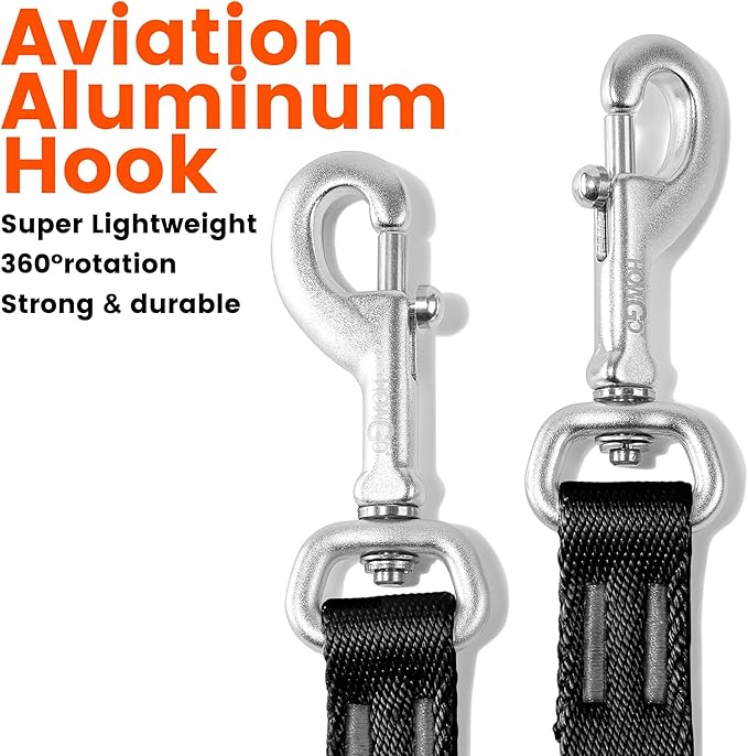 HOWGO Double Dog Leash, No Tangle 360° Swivel, Adjustable Two Padded Handles, Double Clip Dog Leash Coupler Splitter for 0~50 lbs Small and Medium Breeds (Orange, 2/3'' x 0.9 FT, Ultralight)