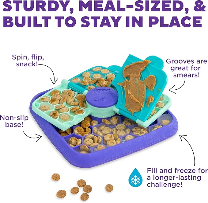 Outward Hound by Nina Ottosson Lick N’ Flip 3-in-1 Interactive Dog Puzzle Toy, Lick Mat & Slow Feeder – Calming Enrichment for Small & Medium Dogs, Holds 1 Cup of Wet of Dry Food, 7.4 in x 7.4 in