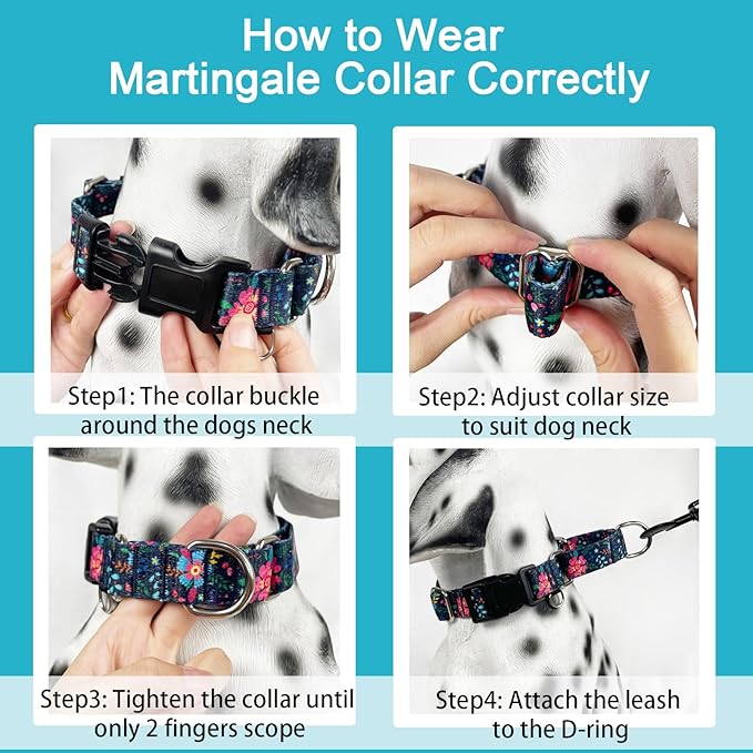 Martingale Collar for Dogs Floral Dog Collars for Small Medium Large Dogs with Buckle Adjustable Soft Nylon Dog Collar (Blue Pink Flower, XSmall)