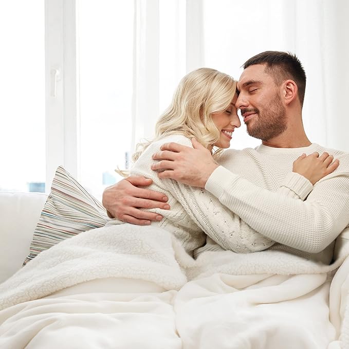 Bedsure GentleSoft Sherpa Fleece Blanket Queen Size for Bed, Non-Heated, Thick and Warm Throw for Women and Men, Soft Fuzzy Plush Queen Blanket for Winter, Cream, 90x90 Inches