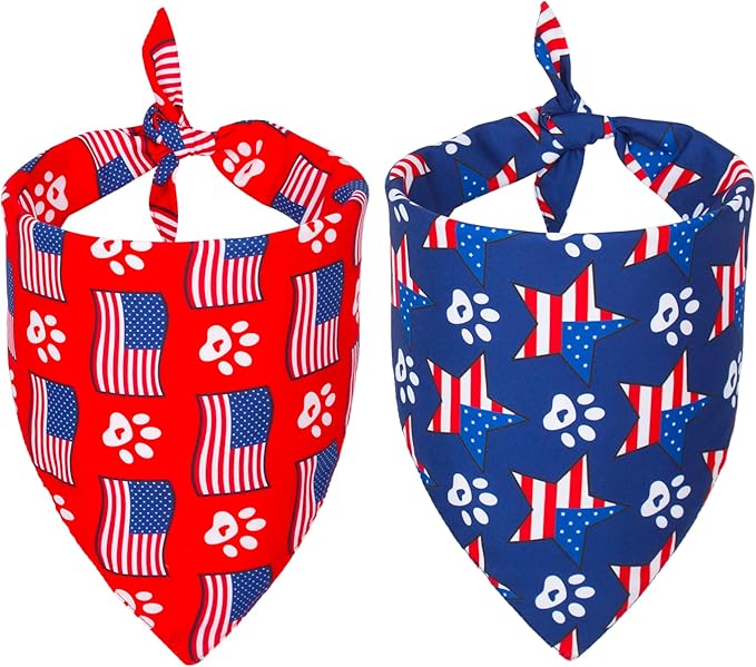 ADOGGYGO American Flag Dog Bandana, Multiple Sizes Offered, Reversible Red Blue Flag Star Scarf, Patriotic 4th of July Bandanas for Medium Large Dogs (Large)