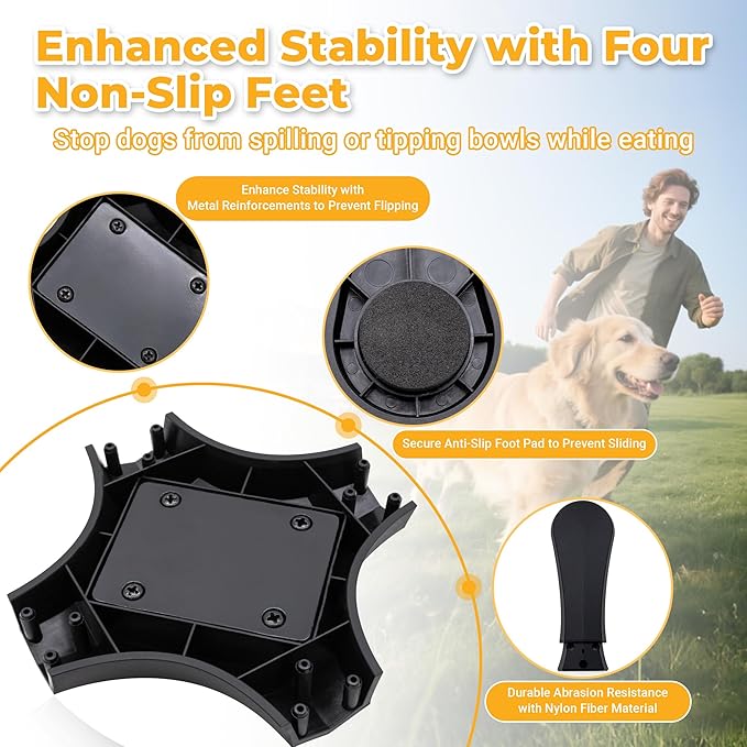 Elevated Adjustable Stand with Slow Feeder Dog Bowls,Tilted ABS Base,Fits 5.5-9.5" Bowls, Anti-Spill & Non-Slip, Heavy Duty for Med/Large Dogs(with Round Bowls)