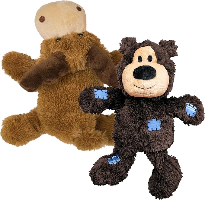 KONG XL 2 Pack - Soft Plush Dog Toy for Large Breeds - Durable, Cuddly & Squeaky - Perfect for Play & Comfort (Moose/Bear)